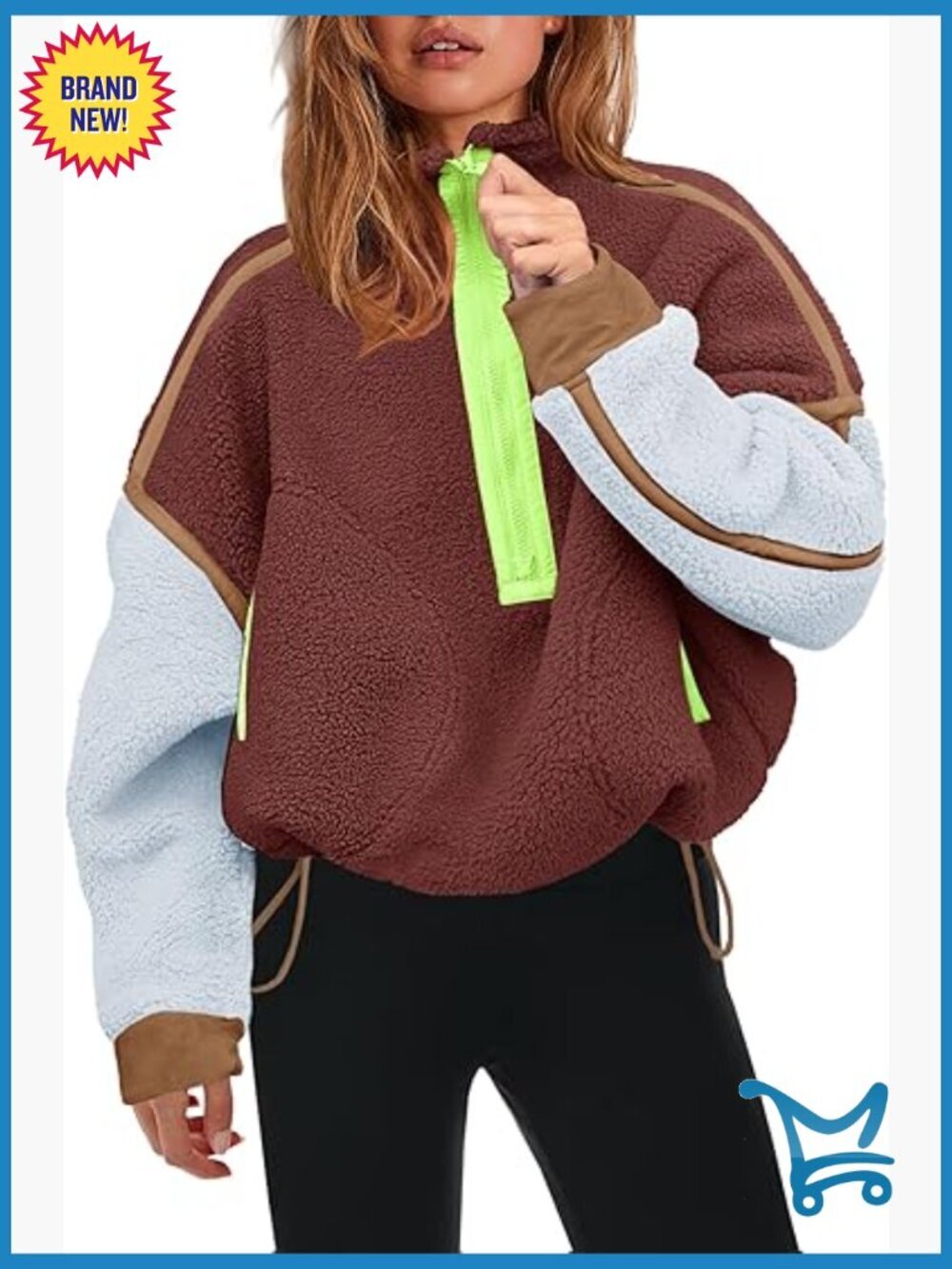 Half Zip Sherpa Fleece Pullover Oversized Sweatshirt with Pockets